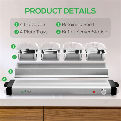 Nutrichef Electric Hot Plate Food Warmer Plate Buffet Server Chafing Dish Set Portable