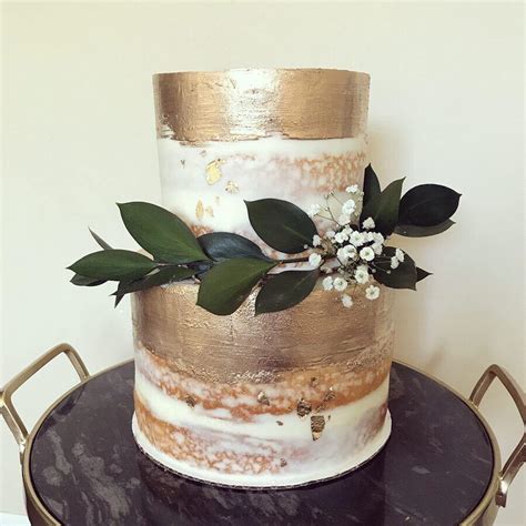 Naked Vanilla Cake With Gold Brush Strokes Gold Foil R Cakedecorating