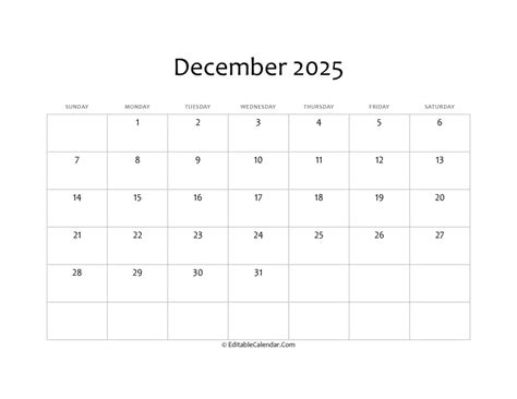 Blank Calendar Template December 2025 Printable Louis A Rhamby