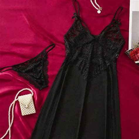 Ensemble De Lingerie Sexy Pour Femme Nuisette Bretelles En