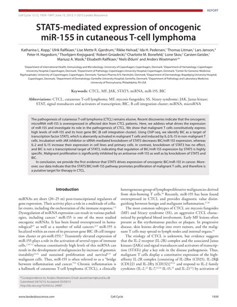 Pdf Stat5 Mediated Expression Of Oncogenic Mir 155 In Cutaneous T