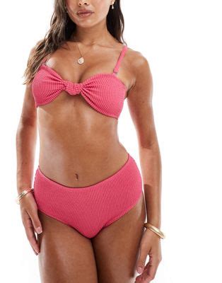 Vero Moda Crinkle Bandeau Bikini Top In Hot Pink ASOS