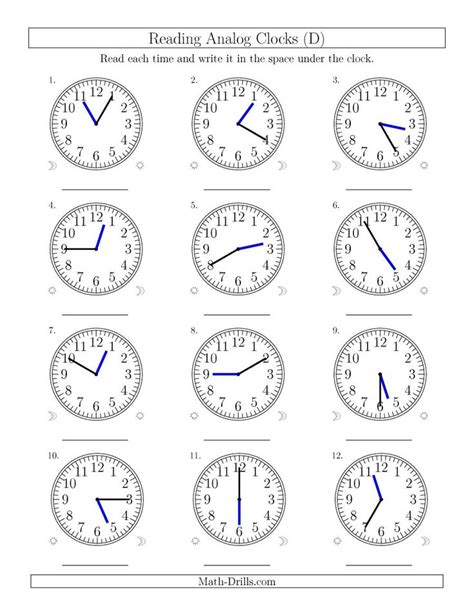 The Reading Time On 12 Hour Analog Clocks In 5 Minute Intervals D