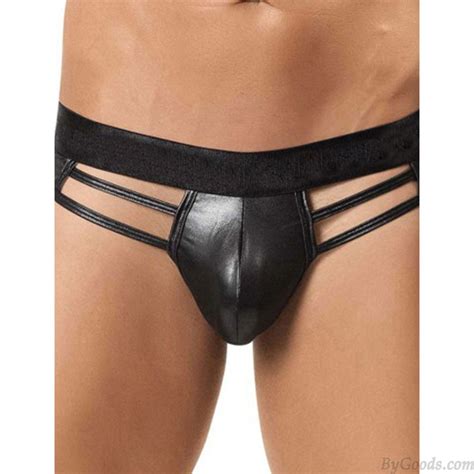 Sexy Cuir Verni Jockstrap Sous V Tements Pour Homme U Poche String String Taille Basse Lingerie