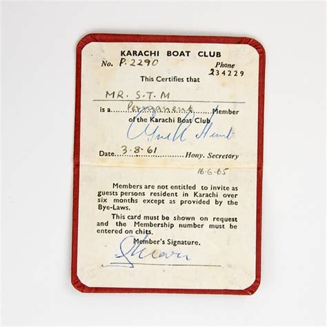 Karachi Boat Club Permanent Membership Card Verso Flickr