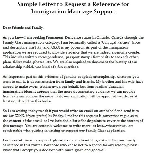 Immigration Letter Of Marriage Support Sample