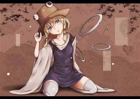 Blonde Hair Blue Eyes Hat Moriya Suwako Short Hair Thighhighs Tommy Ha Kka Touhou Konachan