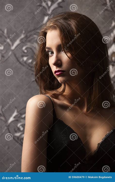 Studio Portrait Of Smiling Beauty In Lingerie Stock Image Image Of Pretty Perfect 59600479