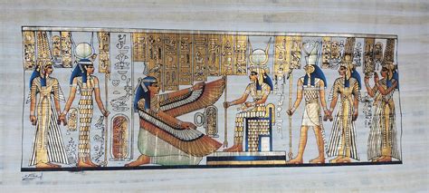 Egyptian Papyrus Handmade Painting Isis Maat Horus And Hathor