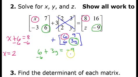 Test A 2 Finding Variables In A Matrix Equation Youtube