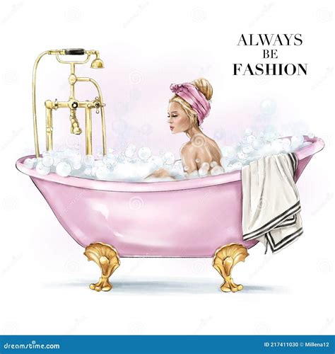 Fashion Blonde In Bath With Bubbles Beautiful Blond Hair Girl With Headband Pretty Woman In