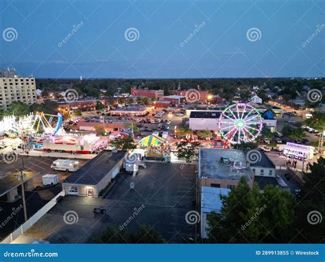 Aerial View Of An Amusement Park At Sunset Editorial Image Image Of