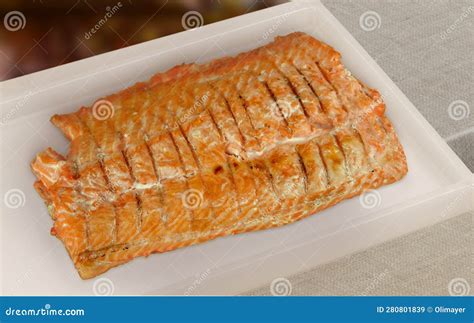 Grilled Salmon Steak Traditional Brazilian Barbecue Whole Piece On A