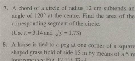 A Chord Of A Circle Of Radius Cm Subtends An Angle Of At The C