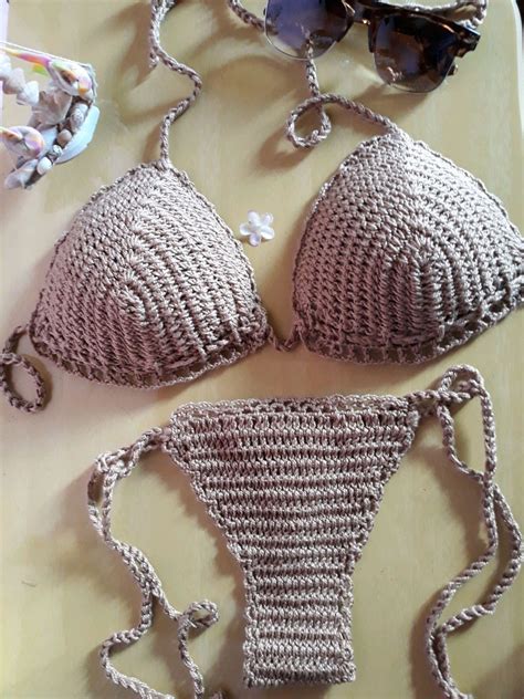 Biquíni de Crochê Nude Fio Dental Elo Produtos Especiais