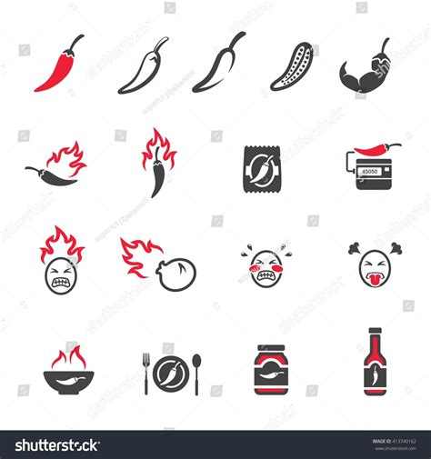 Hot Spicy Chili Icon Set Stock Vector Royalty Free 413740162 Shutterstock