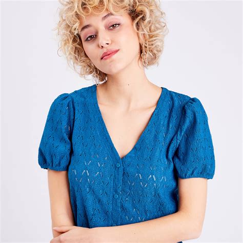 Blouse Manches Courtes Bleu Canard Femme Vibs