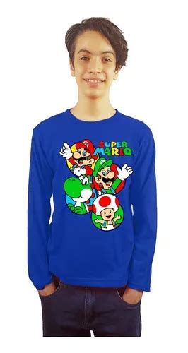 Polera Para Niños Mario Bros Manga Larga Cod 0007 Cuotas sin interés