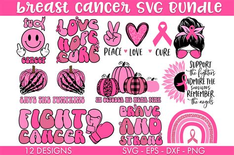 Retro Breast Cancer Svg Bundle Cut File Gr Fico Por Freelingdesignhouse