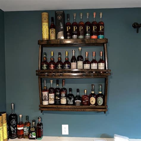Whiskey Barrel Stave Wall Mounted Liquor Cabinet Reclaimed Wood