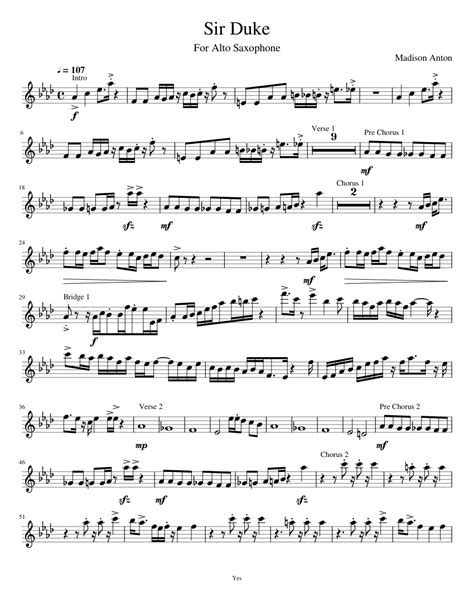 Sir Duke By Stevie Wonder For Alto Sax Sheet Music For Saxophone Alto