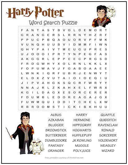 Harry Potter Word Search Puzzle Harry Potter Words Harry Potter Word