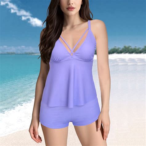 Chgbmok Women S Solid Color Sexy V Neck Suspenders Backless Bikini Sets Stylish