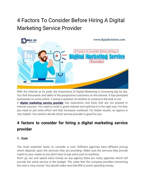 Ppt Factors To Consider Before Hiring A Digital Marketing Service