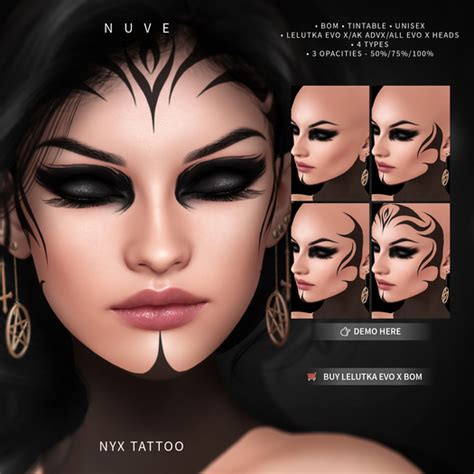 Second Life Marketplace Nuve Nyx Tattoo Lelutka Evo X Bom