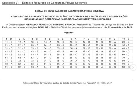 Concurso Tj Sp Vunesp Publica Gabarito Oficial Veja Detalhes