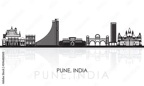 Silhouette Skyline Panorama Of City Of Pune India Vector