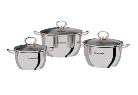 Bộ nồi inox 3 đáy Sunhouse SHG306, Bộ 3 nồi size 16, 20, 24cm, Vung ...
