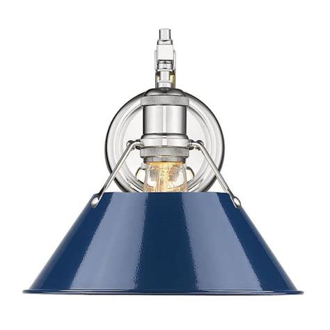 Golden Lighting Orwell 1 Light Chrome With Navy Shade Wall Sconce 3306 1w Ch Nvy The Home Depot