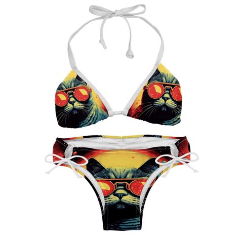 Retro Cat Swim Wear Detachable Sponge Adjustable Strap Bikini Set Two Pack For Multiple Scenes