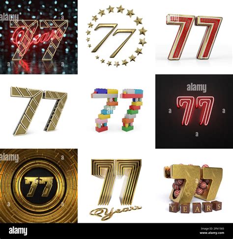Set of seventy-seven year birthday. Number 77 graphic design element ...