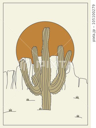 Cactus Illustration Wild West Desert Vintage Pixta