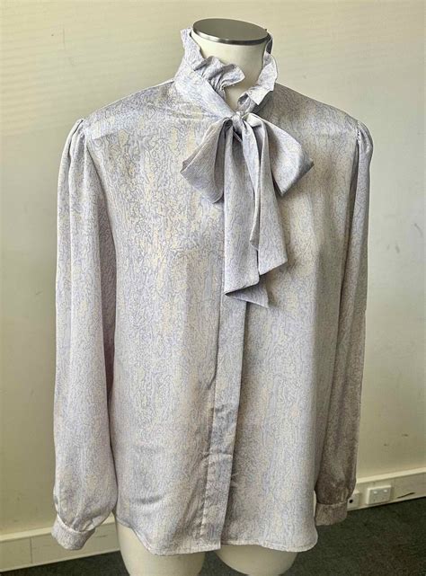 S Pussy Bow Blouse Frill High Neck Blouse Size M Puff Sleeve Blouse Tie Neck Blouse Gathered