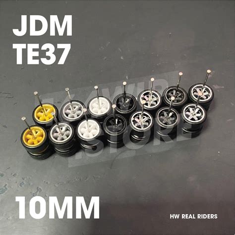 1 64 Hot Wheels Real Riders Rubber Wheels 10mm TE37 JDM White Dark Grey Black Silver Rims 164