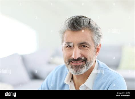 Portrait Of Handsome Mature Man With Grey Hair Stock Photo Alamy