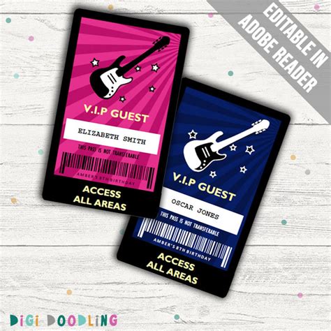 Rock Star Party Vip Pass Rockstar Vip Badge Editable Pdfs Etsy