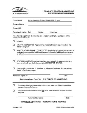 Fillable Online Department Decision Form Csusm Fax Email Print