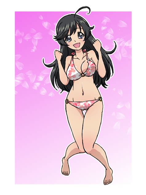 Takahashi Kurage Isuzu Hana Girls Und Panzer Alternate Costume Barefoot Bikini Black Eyes