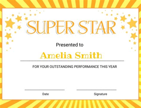 super star award certificate printable