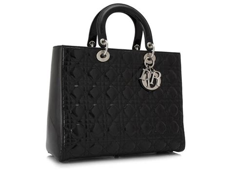 Cartable En Cuir Verni Lady Dior Large Cannage Noir Dior Cuir Vernis