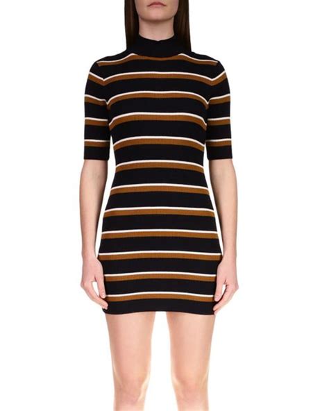 Sanctuary Cotton Striped Mock Neck Bodycon Dress In Black Sp Black Lyst