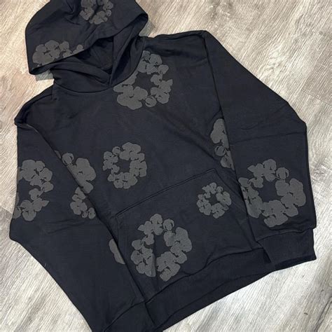 Black Monochrome Denim Tear Hoodie Size M Depop