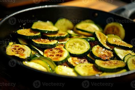 Sliced Zucchini In Pan On Wooden Table Generate Ai 32427894 Stock