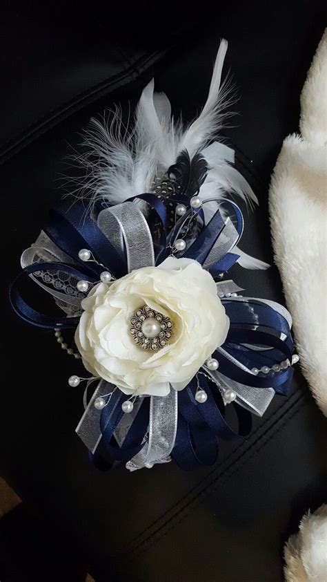 Navy Blue And White Prom Corsage From Hen House Designs