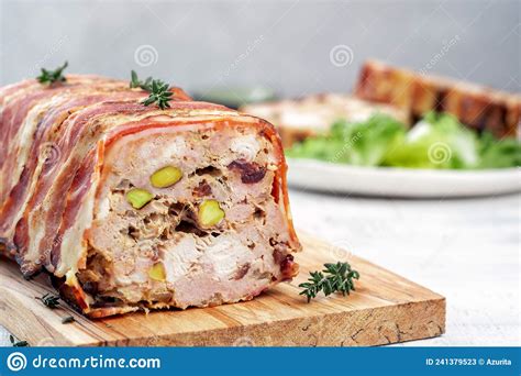 Terrine Of Pork With Pistachios Cherries And Chicken Stock Image