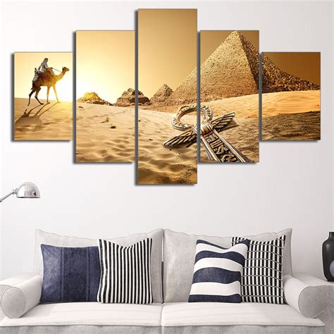 5 Panels Egypt Pyramid Of The Desert Canvas HD Print Home Decoration